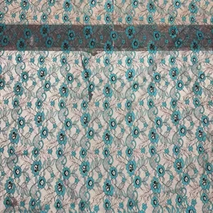 YX1269-1 France Elegant Style Two-Tone Eyelash Lace Fabric Polyester Cyan-Blue Hot Selling Tulle Lace Fabric for Garments...