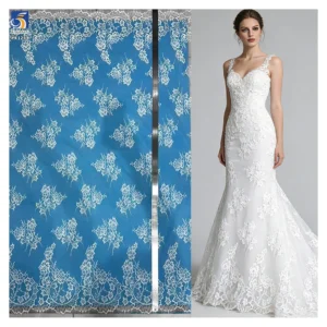 YX1271 Custom Wedding Lace Fabric 2 Pieces Leaves Mesh Design White Eyelash Tulle Lace Fabric Textiles for Bride Australia...