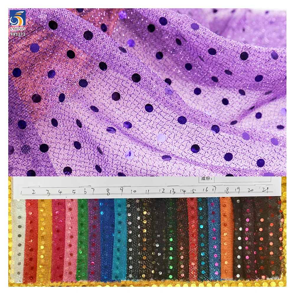 YX1272 Competitive Price 40gsm Purple Tulle Mesh Fabric With Polka Dots and Round Sequins 3mm Sequins Costume Fabrics DIY...
