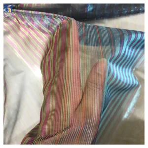 YX1273 New Fashion 1 Yard Polyester Knitted Laser Lurex Chiffon Thick Striped Fabric for Dance Color-Changing Costumes...