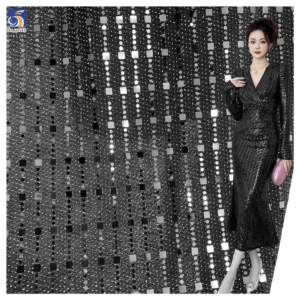 YX1280 130gsm Competitive Prices Straight Laser Lurex Spandex Stretch Dot Sequin Fabric for Fashion Performance Costumes