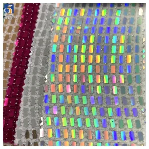 YX1281 150gsm Competitive Price Wavy Square Pattern Sequin Fabric 100% Nylon Knit Stretch Dress Laser Lurex Sequin Fabric...