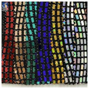YX1281 150gsm Competitive Price Wavy Square Pattern Sequin Fabric 100% Nylon Knit Stretch Dress Laser Lurex Sequin Fabric...