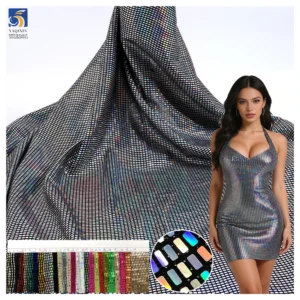 YX1281 150gsm Competitive Price Wavy Square Pattern Sequin Fabric 100% Nylon Knit Stretch Dress Laser Lurex Sequin Fabric...