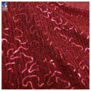 YX1286 240g Bright Red Nylon Stretch Knit Striped Jacquard Fabric With Sequin Embroidery Jacquard Fabric for Woman Dress...