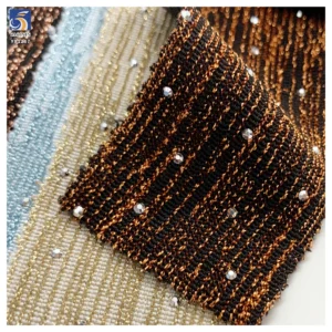 YX1287 180gsm 2 Yards 100 Polyester Gold Thread Lurex Jacquard Fabric With Silver 3D Diamonds Clothing Woman Fabric - 100%...