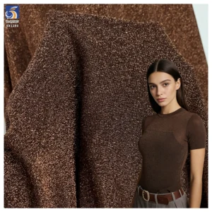 YX1290 New Korean Gold Thread Lurex Khaki Coffee Brown Knitted Stretch Fabric 50 Nylon 45 Silver Yarn Stretch Dress Fabric...