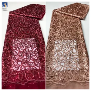 YX1291 China Factory Competitive and Inexpensive Sequin Lace Fabric 230gsm 2 Yards 2026 New Lace Fabric for French Women...