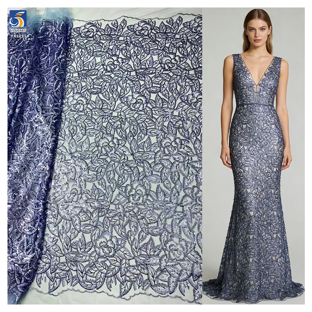 YX1291 China Factory Competitive and Inexpensive Sequin Lace Fabric 230gsm 2 Yards 2026 New Lace Fabric for French Women...
