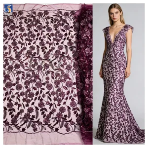 YX1292 Tulle Purple Mexican Lace Fabric With Flash Sequins Embroidery Florals Tulle High-Class Dress Fabric for Mexican...