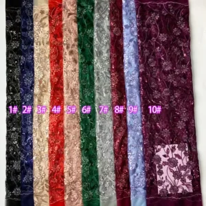 YX1292 Tulle Purple Mexican Lace Fabric With Flash Sequins Embroidery Florals Tulle High-Class Dress Fabric for Mexican...
