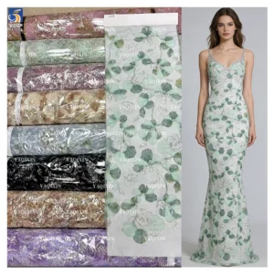 YX1294 15 Yards 400gsm Heavyweight Embroidered Pale Green Flowers Sequins Lace Fabrics for Chinese Women's Fashion Clothing...