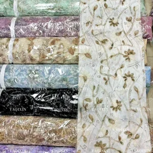YX1294-2 New 2026 Fashion German Women's Lace Fabric Dyed Florals Embroidered Flash Sequin Lace Fabric for Girl Dance Skirt...