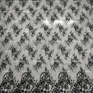 YX1295 2026 New Arrival Polyester Mesh Skirt With Lace Pure Black Eyelash Lace Fabric for Dress Woman Material - 100%...