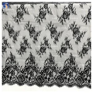 YX1295 2026 New Arrival Polyester Mesh Skirt With Lace Pure Black Eyelash Lace Fabric for Dress Woman Material - 100%...