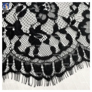 YX1295 2026 New Arrival Polyester Mesh Skirt With Lace Pure Black Eyelash Lace Fabric for Dress Woman Material - 100%...