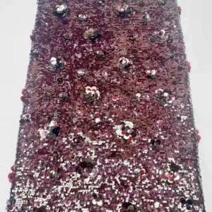 YX1301 Recently Popular 5+9+12+18mm 400 Gsm Heavyweight Silver Sequins Fabrics 3D Rose Flower Sequins Dress Fabric - 100%...