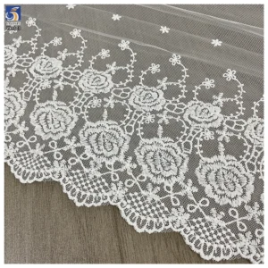 YX1303 Chinese Suppliers Cheap Mesh Embroidery Floral Print Water-Soluble Embroidered Lace Fabric White Sales for 15 Yards...