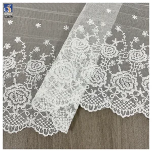 YX1303 Chinese Suppliers Cheap Mesh Embroidery Floral Print Water-Soluble Embroidered Lace Fabric White Sales for 15 Yards...