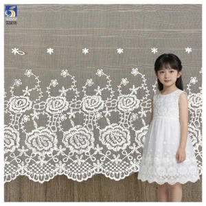YX1303 Chinese Suppliers Cheap Mesh Embroidery Floral Print Water-Soluble Embroidered Lace Fabric White Sales for 15 Yards...