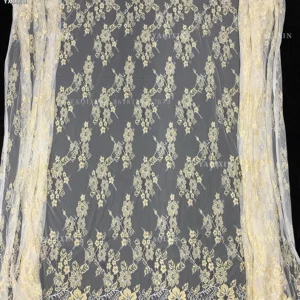 YX1331 3m*1.5m China Hot-Selling Gold Thread Eyelash Lace Fabric for Long Dress Luxury Embroidery Mesh Dubai Lace Fabrics...