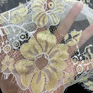 YX1331 3m*1.5m China Hot-Selling Gold Thread Eyelash Lace Fabric for Long Dress Luxury Embroidery Mesh Dubai Lace Fabrics...