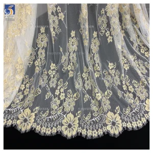 YX1331 3m*1.5m China Hot-Selling Gold Thread Eyelash Lace Fabric for Long Dress Luxury Embroidery Mesh Dubai Lace Fabrics...