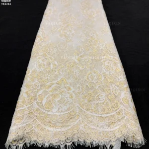 YX1332 300cm*150cm Factory Wholesale Price China Gold Eyelash Lace Fabrics Big Flowers Embroidered Eyelash Lace Fabric...