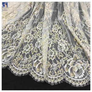 YX1332 300cm*150cm Factory Wholesale Price China Gold Eyelash Lace Fabrics Big Flowers Embroidered Eyelash Lace Fabric...