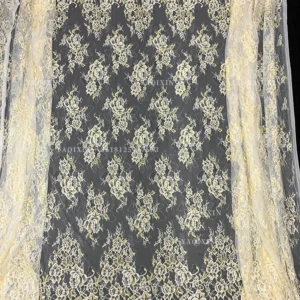 YX1332 300cm*150cm Factory Wholesale Price China Gold Eyelash Lace Fabrics Big Flowers Embroidered Eyelash Lace Fabric...