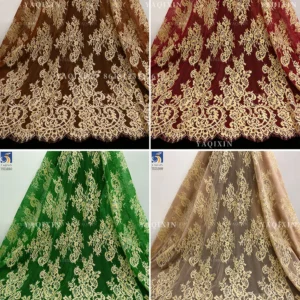 YX1333 3m*1.5m High Quality 250gsm Dubai Wedding Tulle Tissue Lace Fabric Gold Eyelash Lace Fabric for Polyester 2026 New...