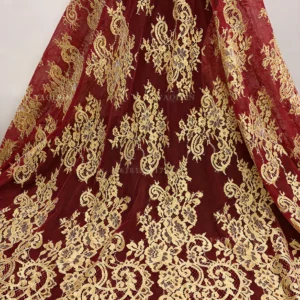 YX1333 3m*1.5m High Quality 250gsm Dubai Wedding Tulle Tissue Lace Fabric Gold Eyelash Lace Fabric for Polyester 2026 New...