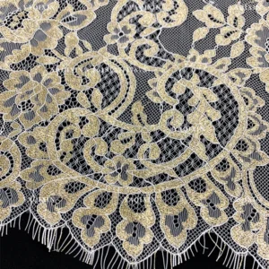 YX1333 3m*1.5m High Quality 250gsm Dubai Wedding Tulle Tissue Lace Fabric Gold Eyelash Lace Fabric for Polyester 2026 New...