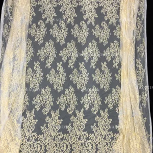 YX1333 3m*1.5m High Quality 250gsm Dubai Wedding Tulle Tissue Lace Fabric Gold Eyelash Lace Fabric for Polyester 2026 New...