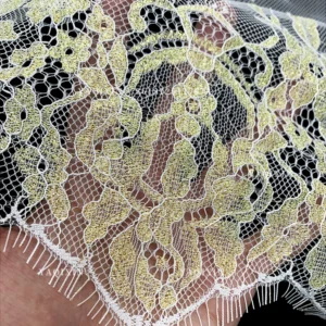 YX1334 2026 3m*1.5m OEM Custom-Dyed Lace Fabric Luxurious French Fashion Dresses Eyelash Gold Lace Fabric Embroidered - 100%...