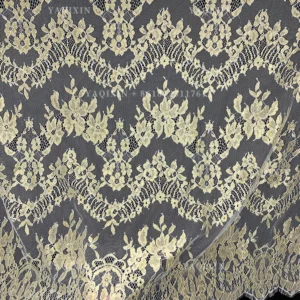 YX1334 2026 3m*1.5m OEM Custom-Dyed Lace Fabric Luxurious French Fashion Dresses Eyelash Gold Lace Fabric Embroidered - 100%...