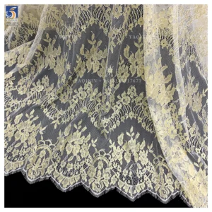 YX1334 2026 3m*1.5m OEM Custom-Dyed Lace Fabric Luxurious French Fashion Dresses Eyelash Gold Lace Fabric Embroidered - 100%...