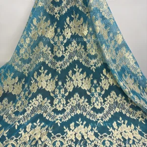 YX1334 2026 3m*1.5m OEM Custom-Dyed Lace Fabric Luxurious French Fashion Dresses Eyelash Gold Lace Fabric Embroidered - 100%...