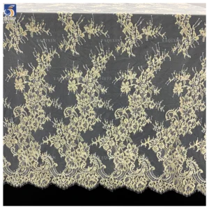 YX1335 European Style Designer Latest Popular 2026 French Lace Fabric Eyelash Custom Dyed Gold Mesh Lace Fabric for Woman...