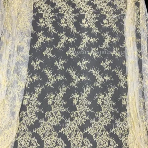 YX1335 European Style Designer Latest Popular 2026 French Lace Fabric Eyelash Custom Dyed Gold Mesh Lace Fabric for Woman...