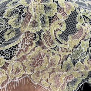YX1335 European Style Designer Latest Popular 2026 French Lace Fabric Eyelash Custom Dyed Gold Mesh Lace Fabric for Woman...