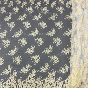 YX1336 3m*1.5m New Product Launch 2026 Eyelash Lace Fabric Gold Thread Mesh Tulle Lace Embroidered Fabric for Garment - 100%...