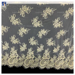 YX1336 3m*1.5m New Product Launch 2026 Eyelash Lace Fabric Gold Thread Mesh Tulle Lace Embroidered Fabric for Garment - 100%...
