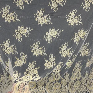 YX1336 3m*1.5m New Product Launch 2026 Eyelash Lace Fabric Gold Thread Mesh Tulle Lace Embroidered Fabric for Garment - 100%...
