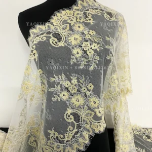 YX1338 Size 300cm*20cm Luxury Embroidered 2026 Dubai UAE Wedding Dress Gold Eyelash Lace Fabric for Garment Accessories Trim...