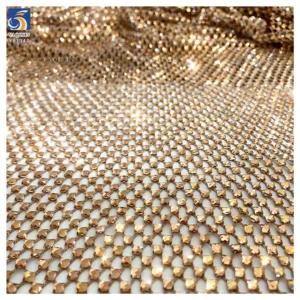 YX1340 Noble and Luxurious Golden Shiny 3D Stone Diamond Net Mesh Fabric Glitter Lace Fabric for Dresses - 100% Polyester...