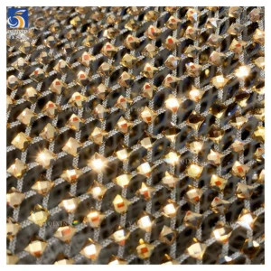 YX1340 Noble and Luxurious Golden Shiny 3D Stone Diamond Net Mesh Fabric Glitter Lace Fabric for Dresses - 100% Polyester...