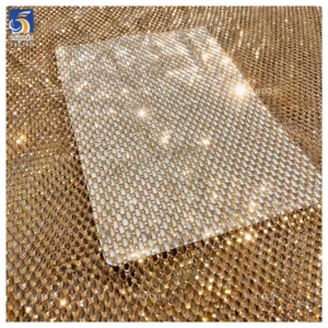 YX1340 Noble and Luxurious Golden Shiny 3D Stone Diamond Net Mesh Fabric Glitter Lace Fabric for Dresses - 100% Polyester...