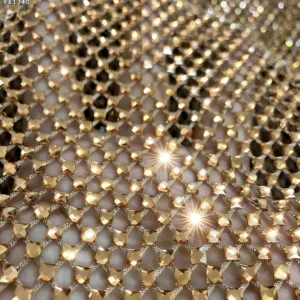 YX1340 Noble and Luxurious Golden Shiny 3D Stone Diamond Net Mesh Fabric Glitter Lace Fabric for Dresses - 100% Polyester...