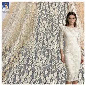 YX1343 Women's Dress 110gsm Apricot Color Chantilly Lace Fabric 92% Polyester 8% Spandex Stretch Chantilly Mesh Lace Fabric...
